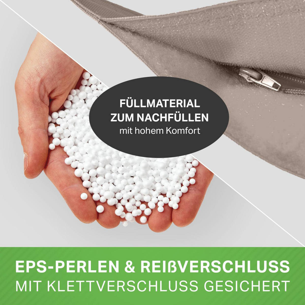 SITZSACK XL "Square" 120x160cm - 270 L - Taupe, Textil (120/25/160cm) - Green Bean