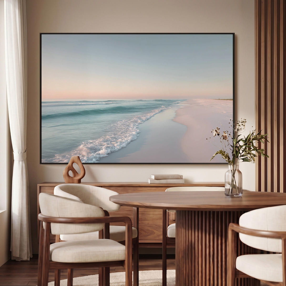 LEINWAND Bilder mit Rahmen - Küstenlinie - Pastell - Wasser - 120x80 - Pastellblau, Textil (120/80cm) - MuchoWow