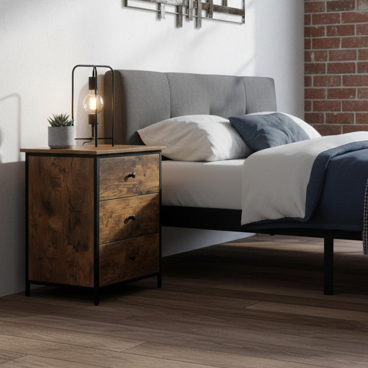 NACHTTISCH - Braun, Holzwerkstoff/Metall (40/60/40cm) - Relaxdays