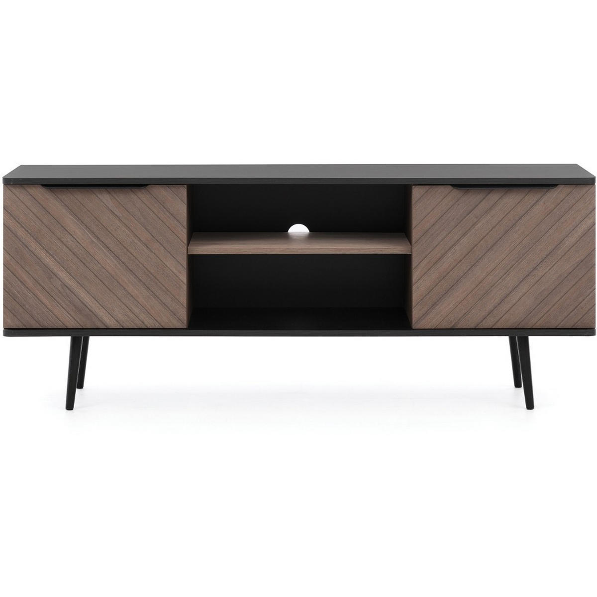 LOWBOARD Parini mit 2 Türen, mit Metallbeine, Graphitschwarz/Captains Deck - Eichefarben, Holzwerkstoff/Metall (150/60/41cm) - Beautysofa