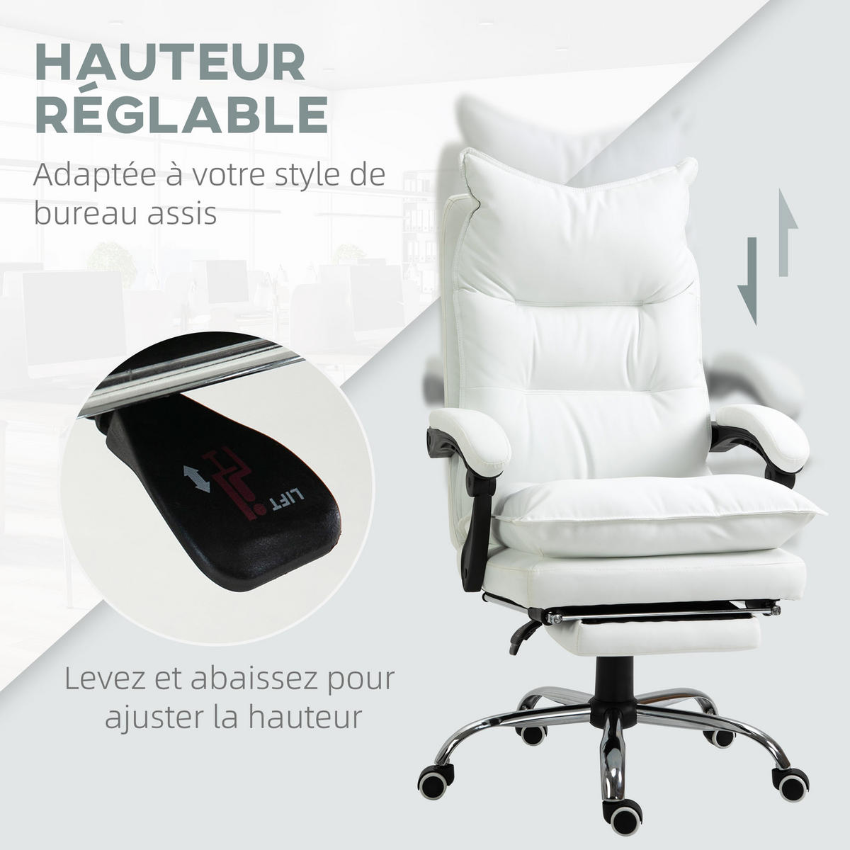 CHEFSESSEL DE-11740 ERGONOMISCH 66x72x130 cm Weiß - Weiß, Metall (66/130/72cm) - ComfortXL