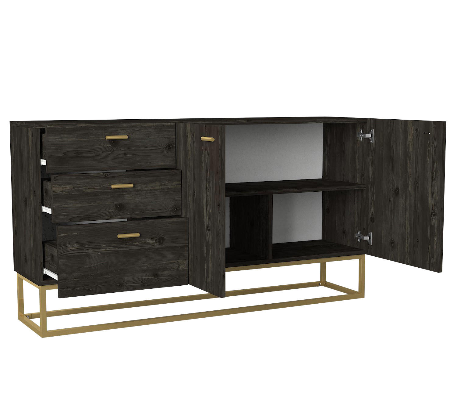 SIDEBOARD Theodora Rebab Braun 2-Türig 3 Schubladen Gold mit Metallfüßen - Braun, Holzwerkstoff (150/80/36.8cm) - moebel17