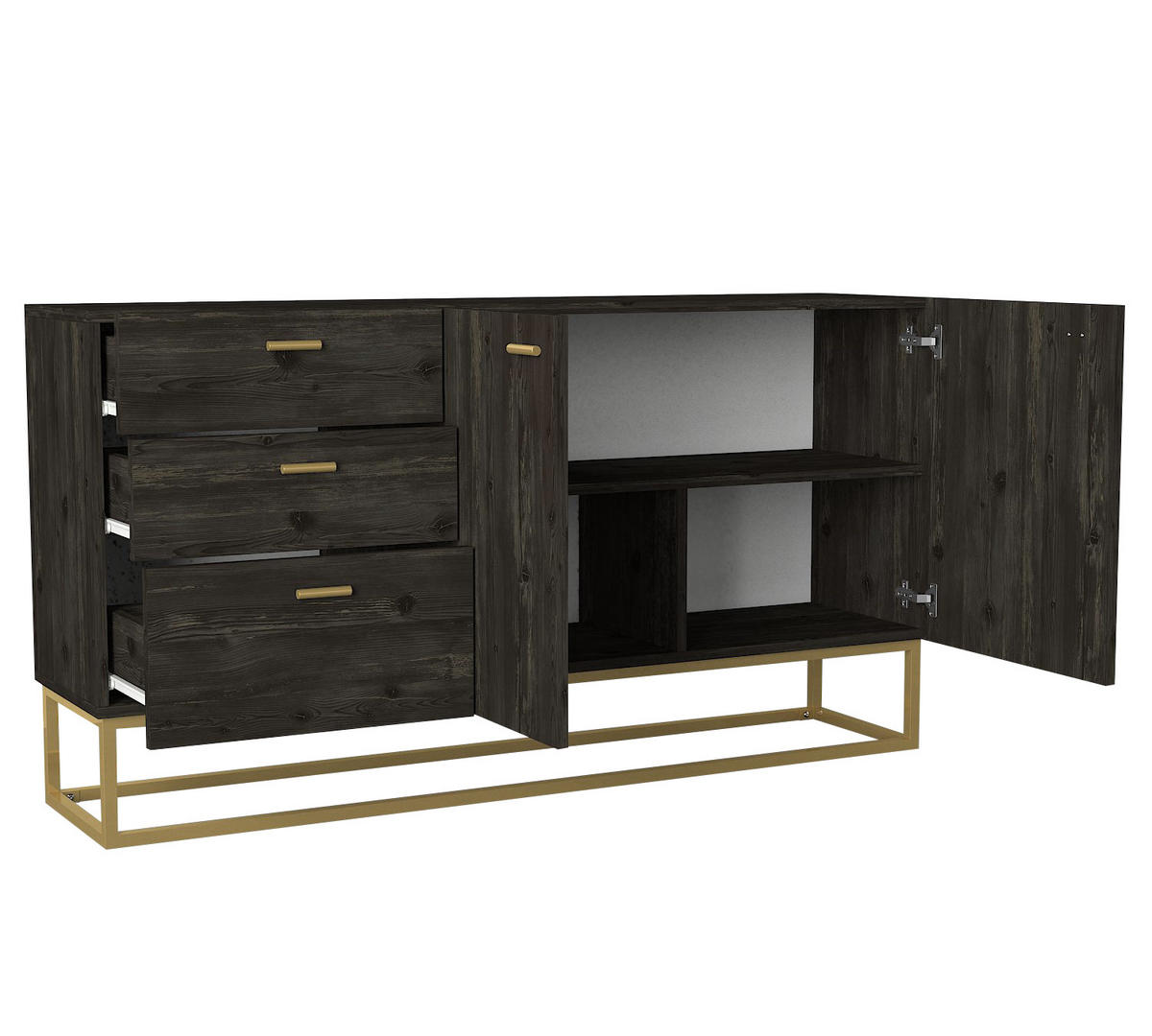 SIDEBOARD Theodora Rebab Braun 2-Türig 3 Schubladen Gold mit Metallfüßen - Braun, Holzwerkstoff (150/80/36.8cm) - moebel17