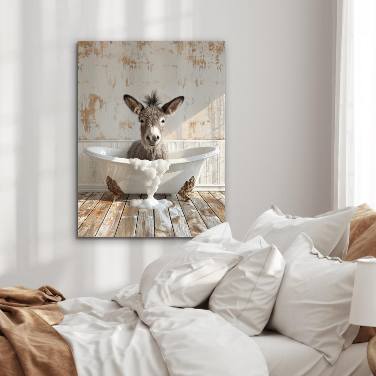 KOVOVÝ OBRAZ Osol - Zvieratá - Vaňa - Pena 60x80 cm - biela, kov (60/80cm) - MuchoWow