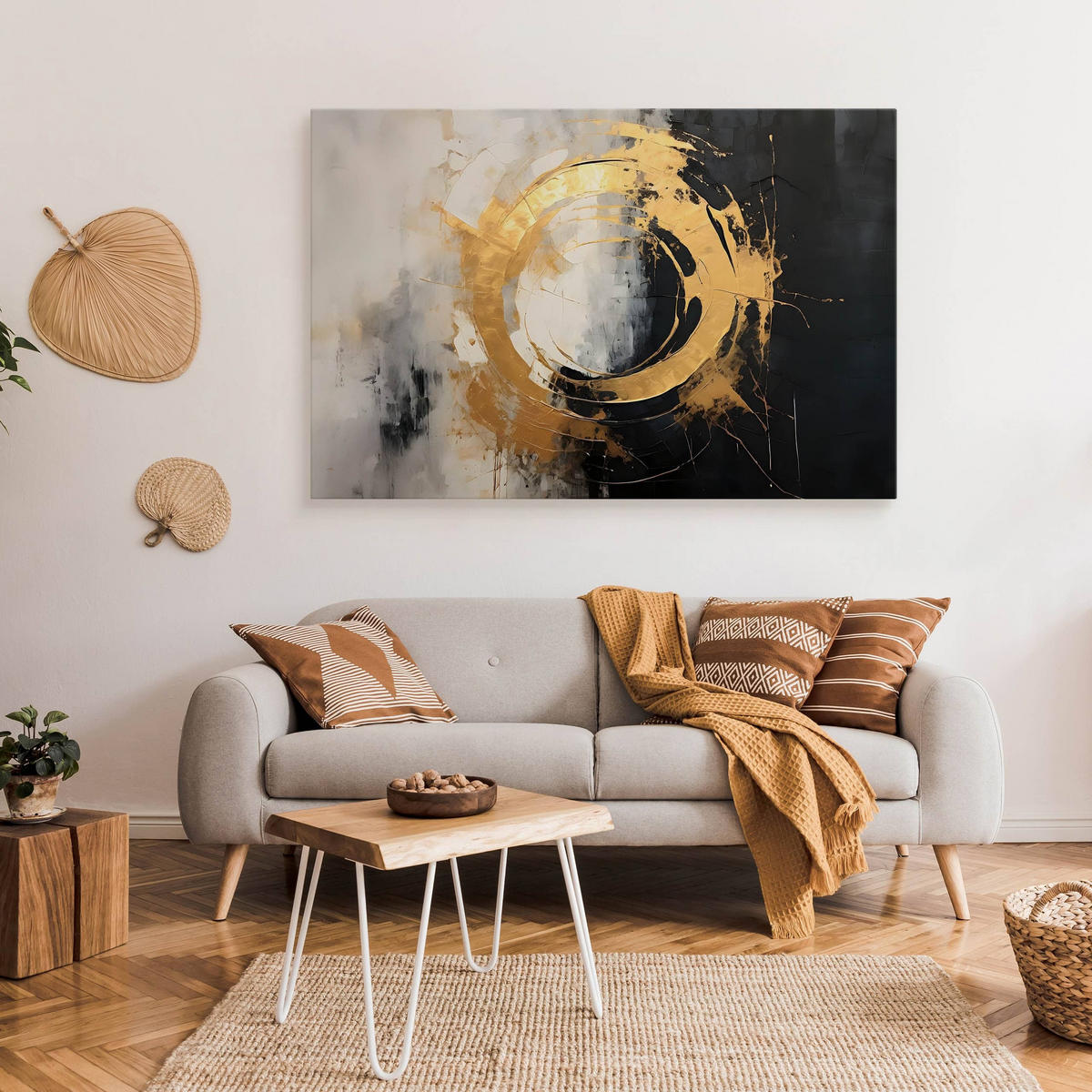 LEINWANDBILD Abstraktion Moderne Muster Glamour 30/20 cm - Beige/Schwarz, Textil (30/20cm) - Muralo