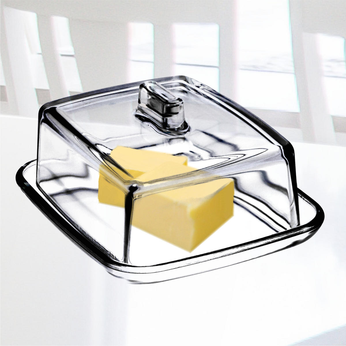 BUTTERDOSE aus Glas mit Deckel, 14 x 12 cm - Transparent, Glas (12/7/14cm) - KADAX