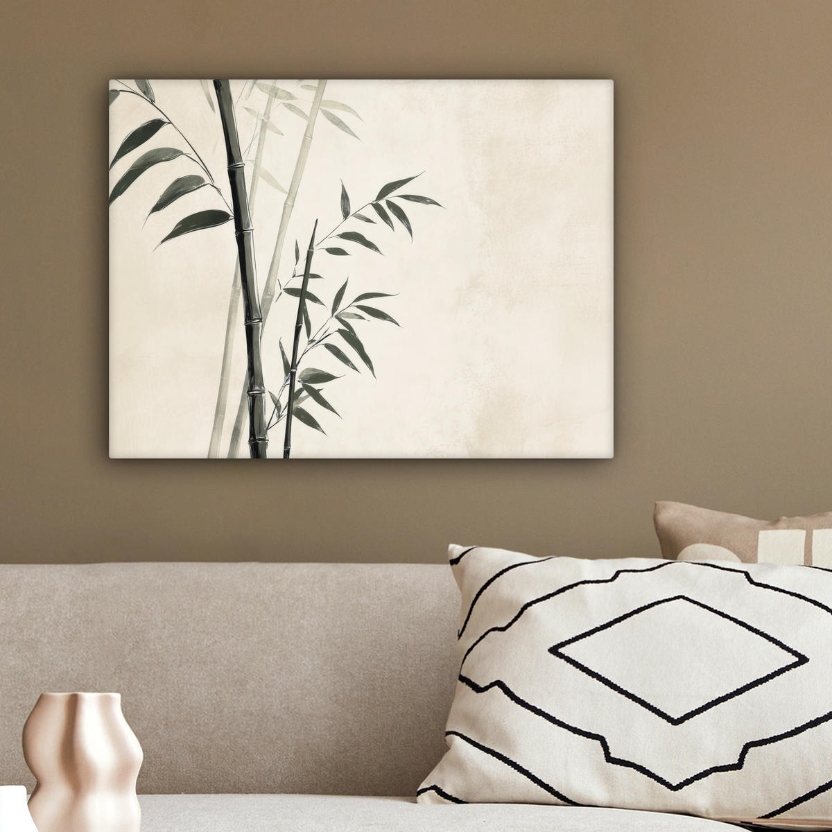 LEINWANDBILD Japandi - Bambus - Beige 40x30 cm - Eukalyptusholzfarben, Textil (40/30cm) - MuchoWow