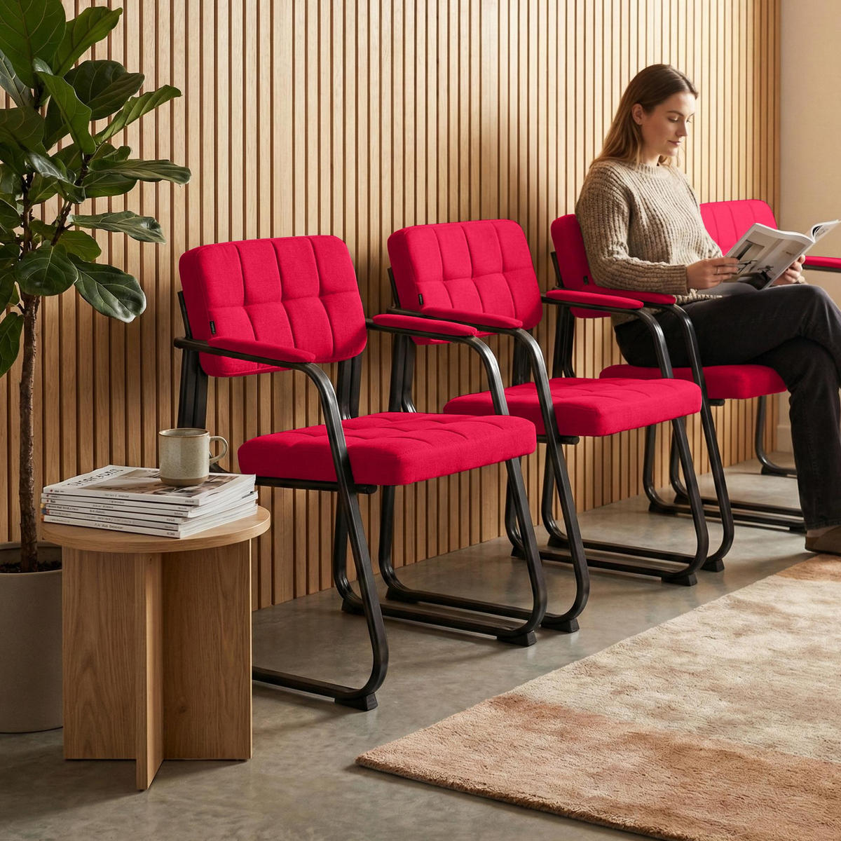 ARMLEHNENSTUHL Stoff Rot - Rot, Textil/Metall (59/84/58cm) - CLP