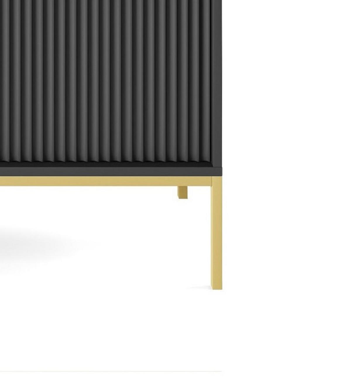 HOCHKOMMODE NOVA Geriffelt, 2-Türen, KOMMODE Schwarz, Goldfüße 104x39x cm Schwarz - Goldfarben/Schwarz, Holzwerkstoff/Kunststoff (104/125/39cm) - DomoHome