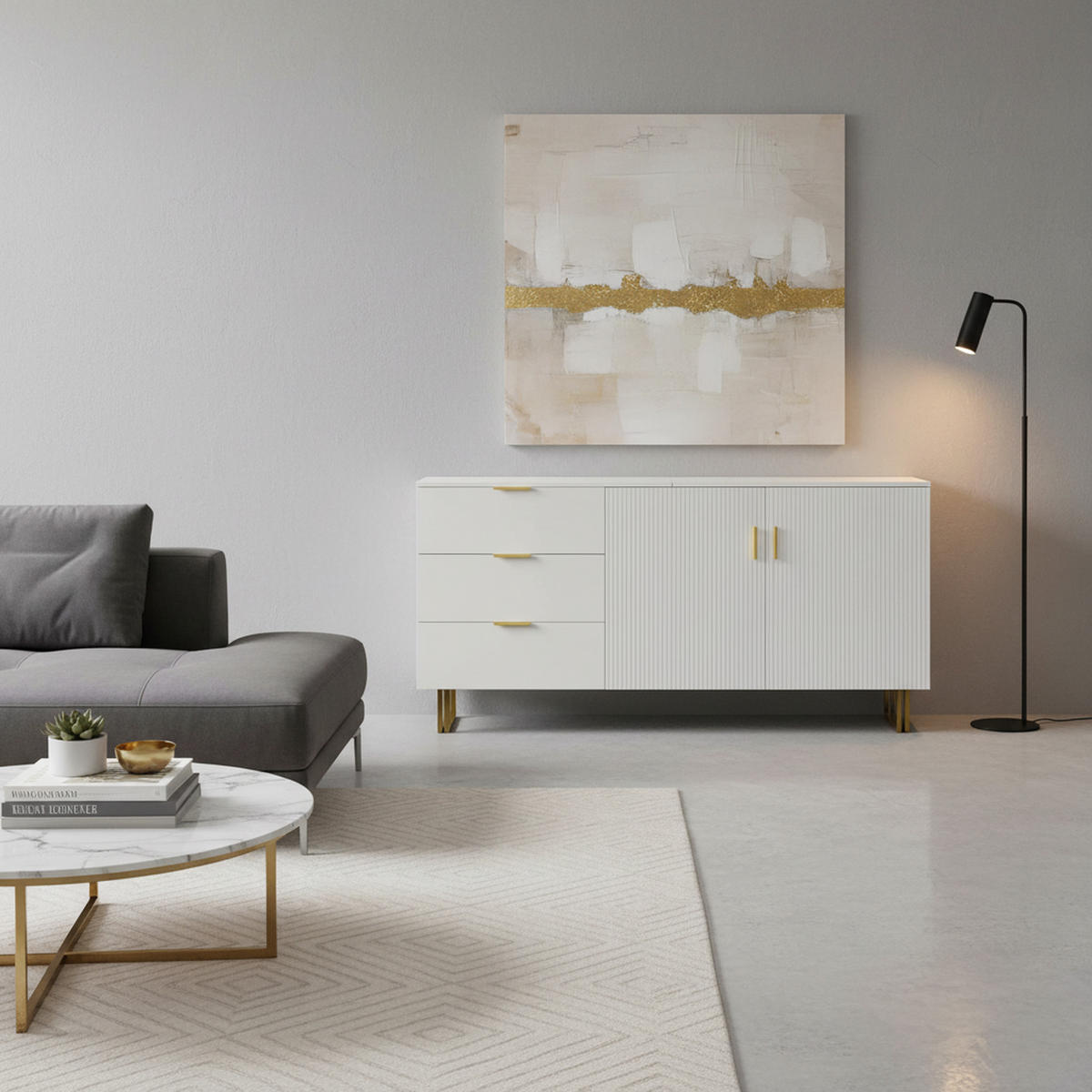 SIDEBOARD Elegante Kommode mit 2 Türen & 3 Schubladen Weiß - Weiß, Holzwerkstoff (160/81.5/40cm) - Urban Meuble