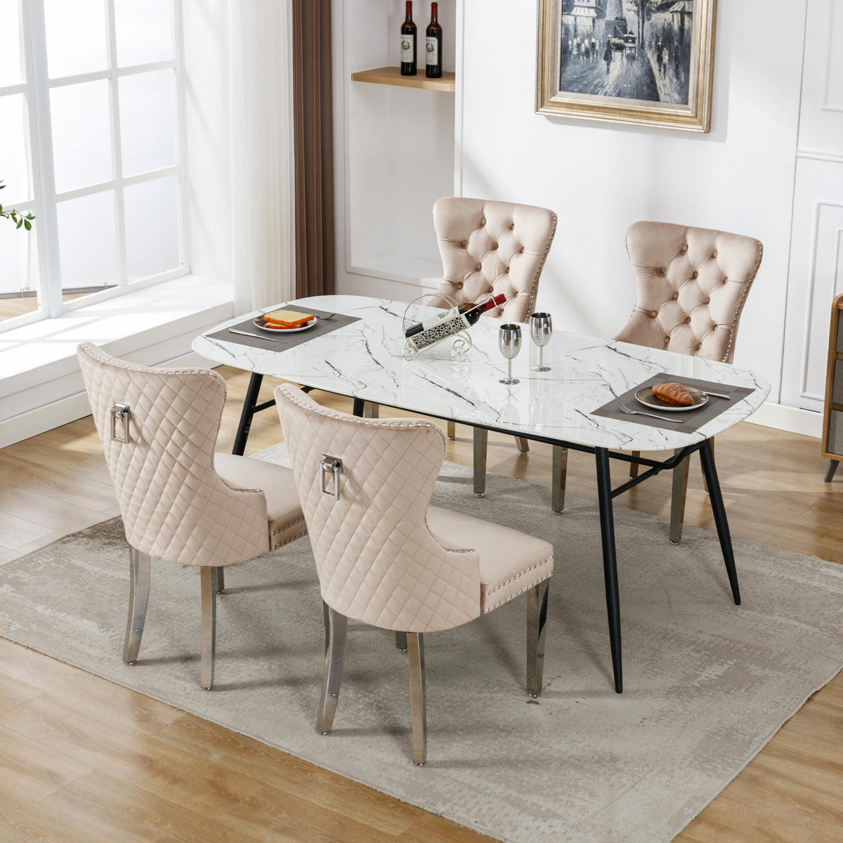 ESSZIMMERSTUHL gepolstert 62,5 x 94,5 cm Samt Beige - Beige, Metall (62.5/94.5/53.1cm) - Meubliv