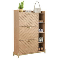 SCHUHSCHRANK 3 Türen Klappdeckel Eiche schmal mit Regalen - Naturfarben, Holz (90/119/24cm) - LEBENLANG