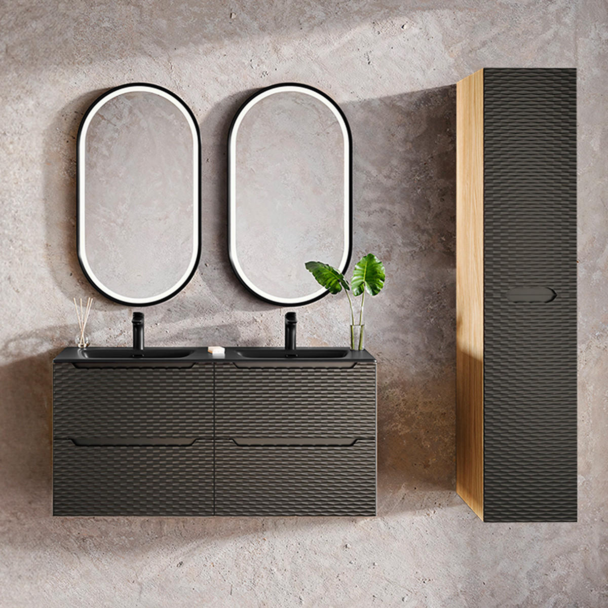 BADMÖBEL 120cm Elora 2er-Set Schwarz und Holz - Schwarz, Holzwerkstoff (120/57/46cm) - Petits-meubles