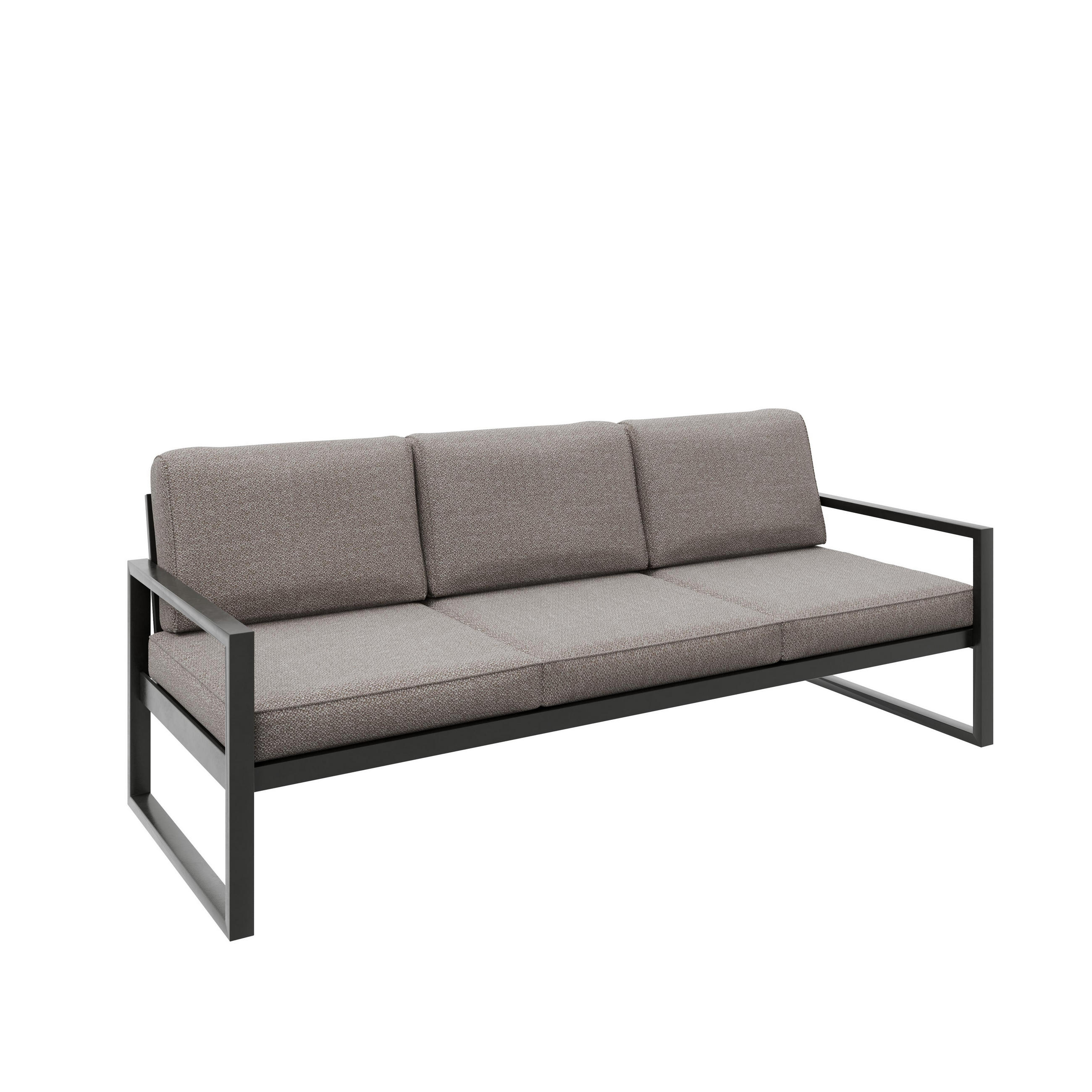 GARTENSOFA 3 Sitzer Madera 216x80cm, schwarz, graubeige - Beige/Schwarz, Kunststoff/Metall (216/86/80cm) - Margaret Hadas24