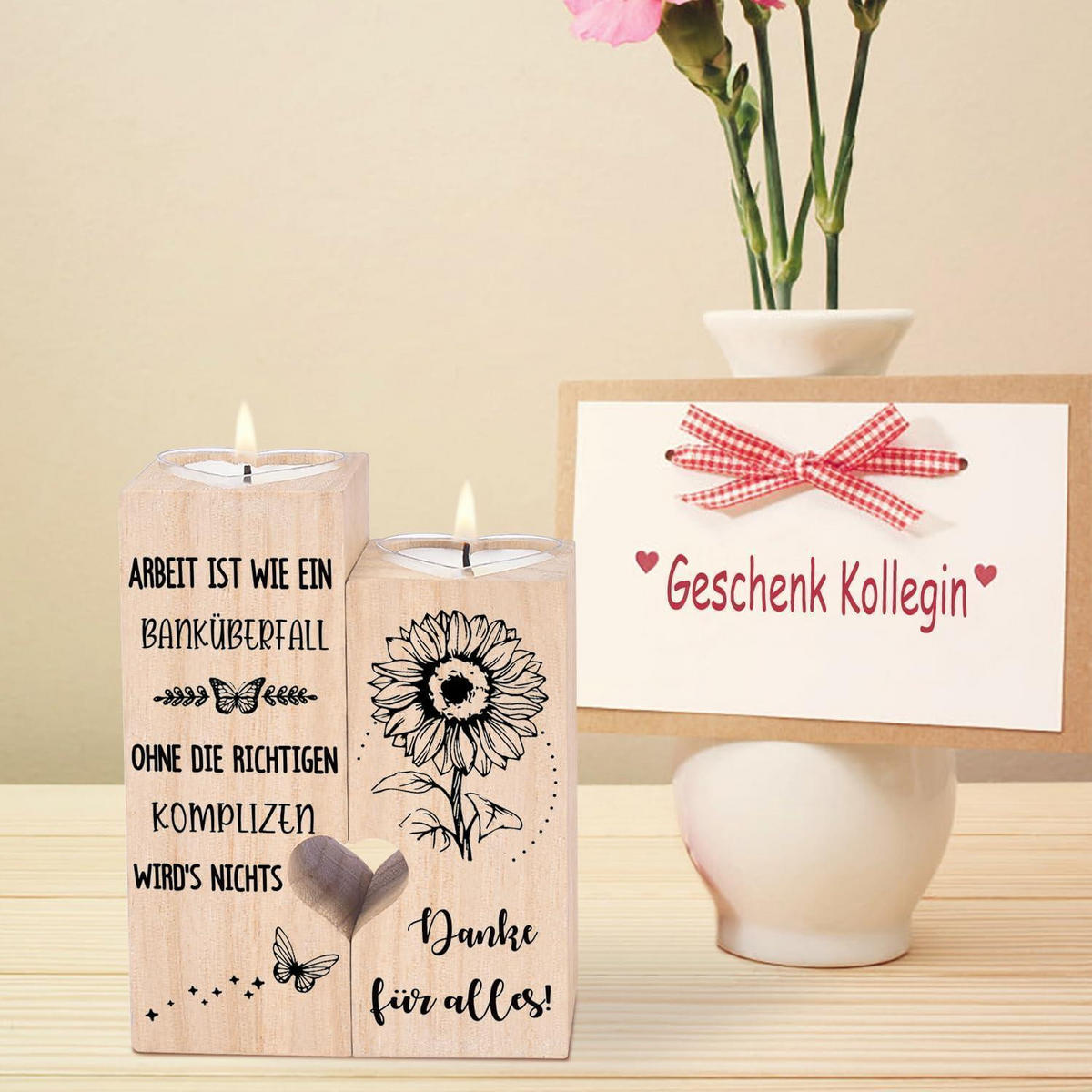 KERZENSTÄNDER Holz mit Spruch "Danke für alles" 10 x 4,5 x 12 cm - Braun, Holz (4.5/12/10cm)