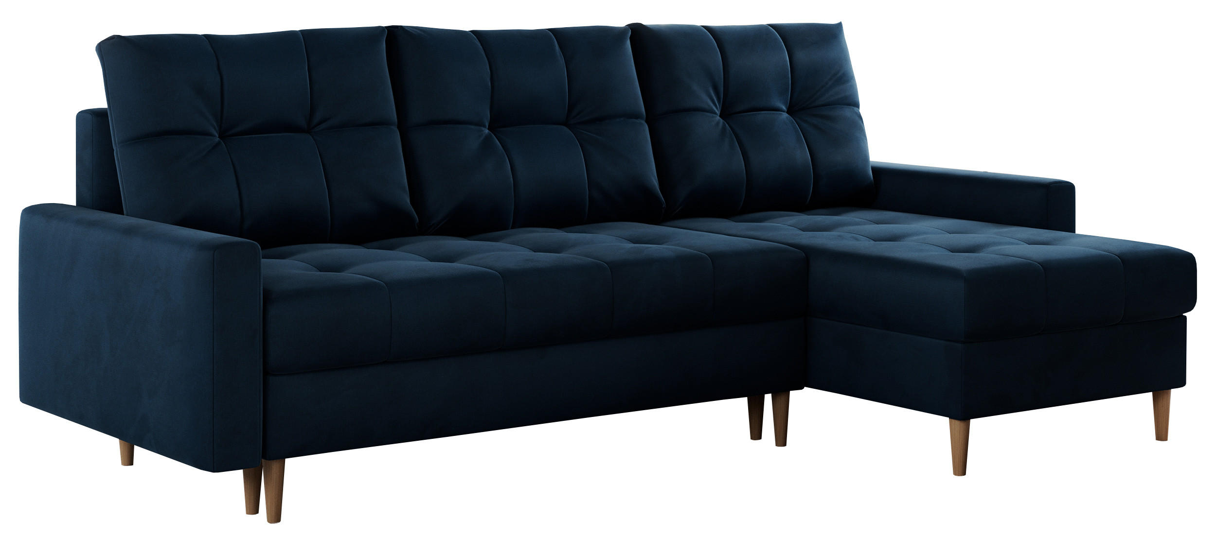 ECKSOFA Colin Velvet Dunkelblau - Dunkelblau/Braun, Holz/Textil (220/140cm) - MKS