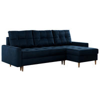 ECKSOFA Colin Velvet Dunkelblau - Dunkelblau/Braun, Holz/Textil (220/140cm) - MKS