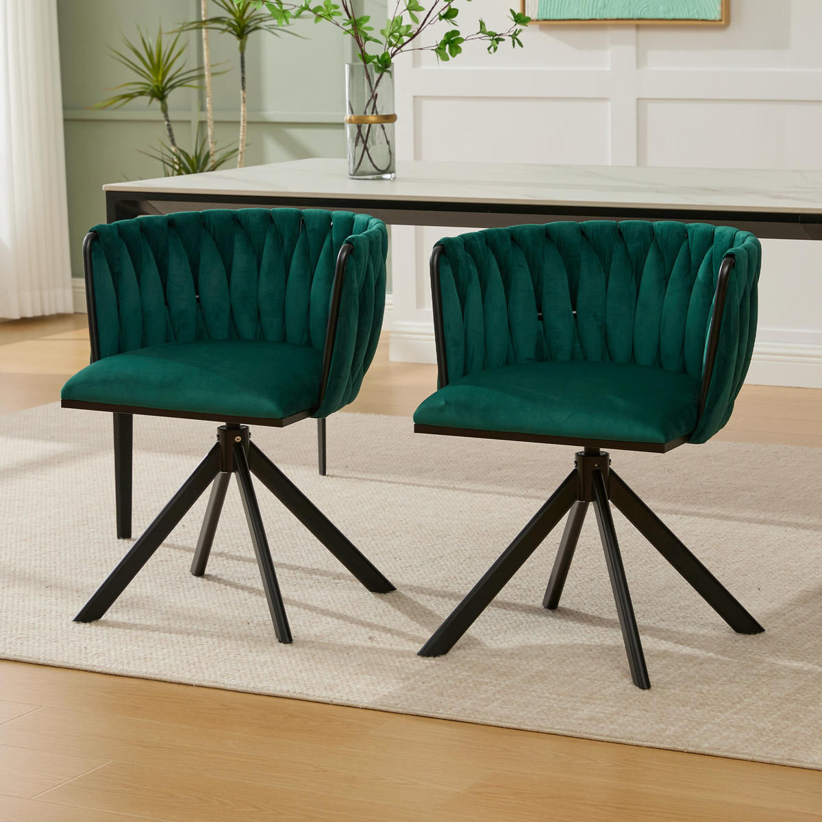 ARMLEHNSTUHL(SET à 2 Stück) - Metallgestell, ergonomisches Design und hochwertiger Velours - Smaragdgrün - Dunkelgrün, Textil/Metall (50/70/56cm) - KOMHTOM