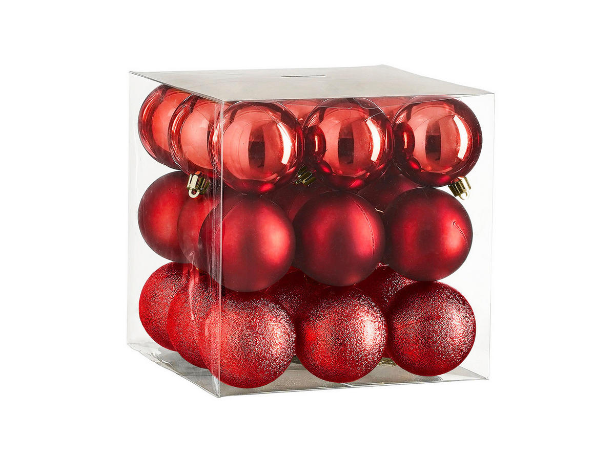 LAALU CHRISTBAUMKUGEL-SET 27 Ornamenten: rote runde Mix-Ornamente 6 cm - Rot, Kunststoff (35/35/35cm) - LAALU