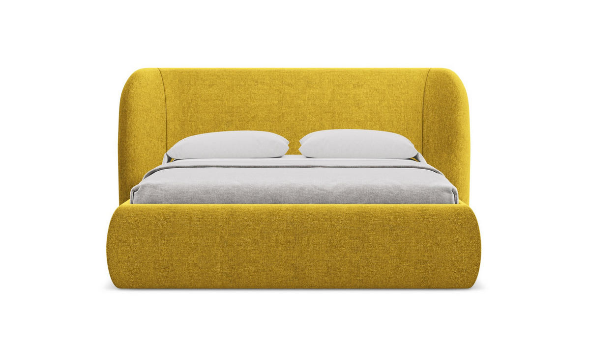 POLSTERBETT mit Bettkasten und Lattenrost 210x215 Gelb - Currygelb/Gelb, Kunststoff/Textil (160/200cm) - Makamii