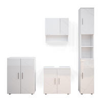 BADMÖBEL-SET Irma Weiß Hochglanz 4 Teile, mit Hochschrank und Kommode - Weiß Hochglanz/Weiß, Holzwerkstoff (80/58.6/41cm) - Vicco