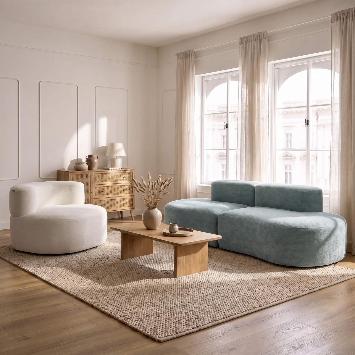 SITZGARNITUR Lounge Sofa und Sessel Salbei und Weiß - Salbeigrün/Weiß, Textil (240/75/102cm) - COCO Living