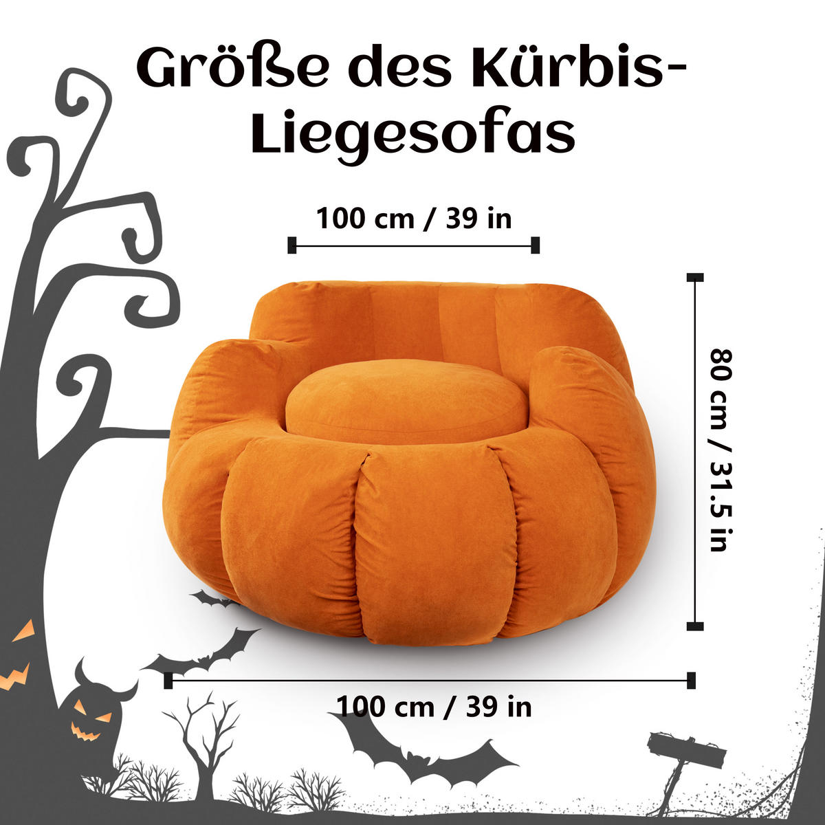 SITZSACK Kürbis Halloween-Stil orange - Orange, Textil (100/80/100cm) - Vercart