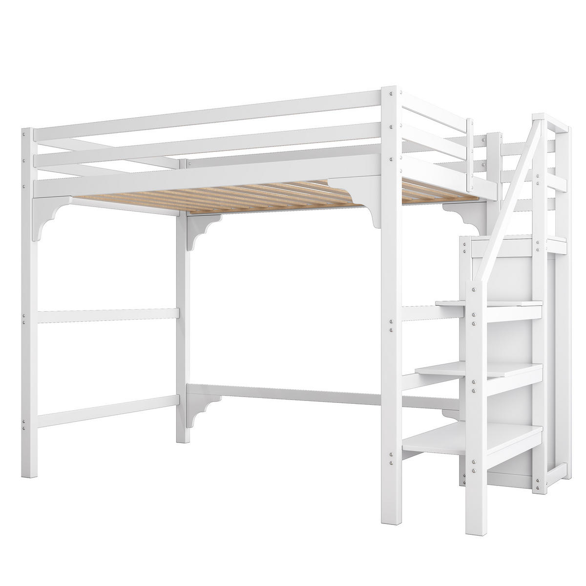 HOCHBETT 140/200 cm in Weiß mit Kleiderschrank, Stauraum und Stufentreppe - Weiß, Holz (140/200cm) - STILVORA