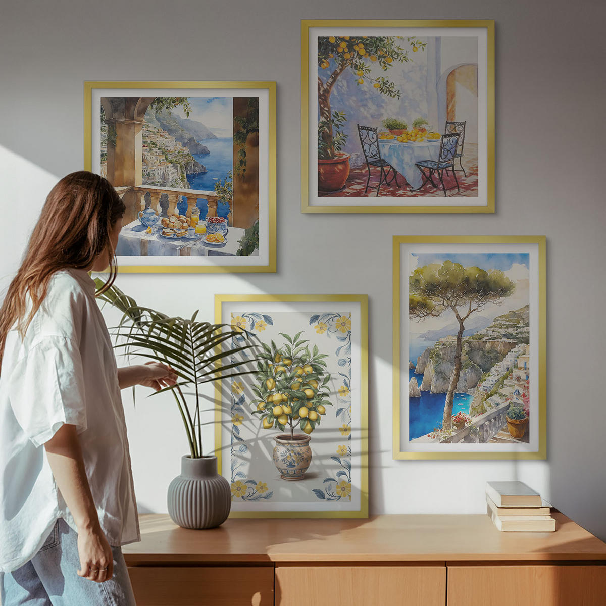 WANDBILDER 4er Set - 50x50 cm & 40x60 cm Goldrahmen - Gemälde von Zitronenbäumen - Goldfarben, Kunststoff (50/50cm) - ArtPrintCave