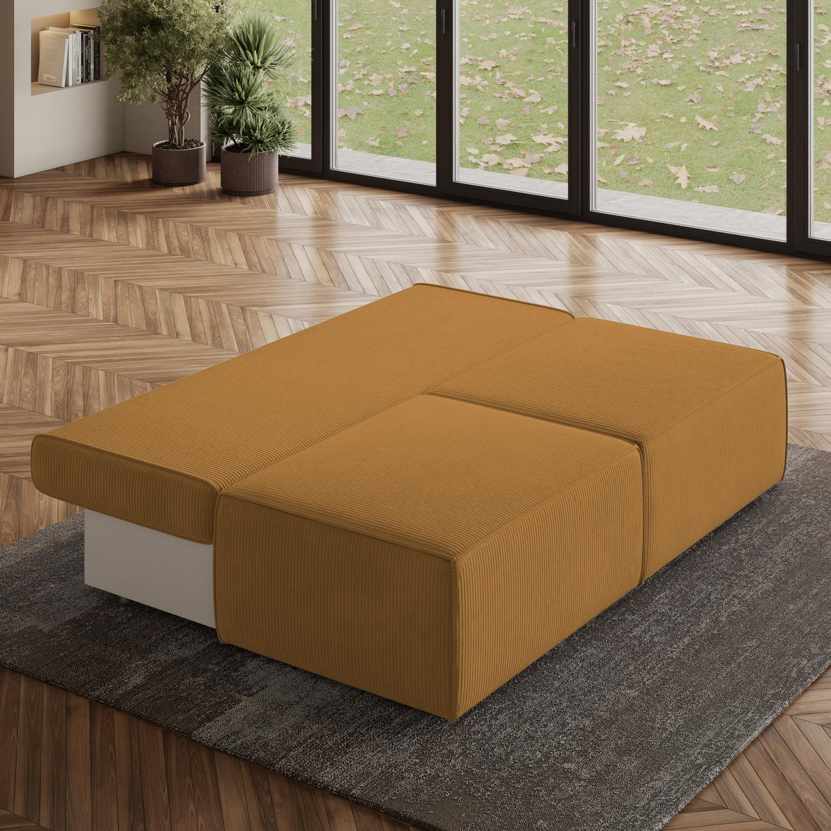 ECKSOFA VARNA P Gelb Kordstoff mit Schlaffunktion - Gelb, Holz (196/158cm) - MASSENO