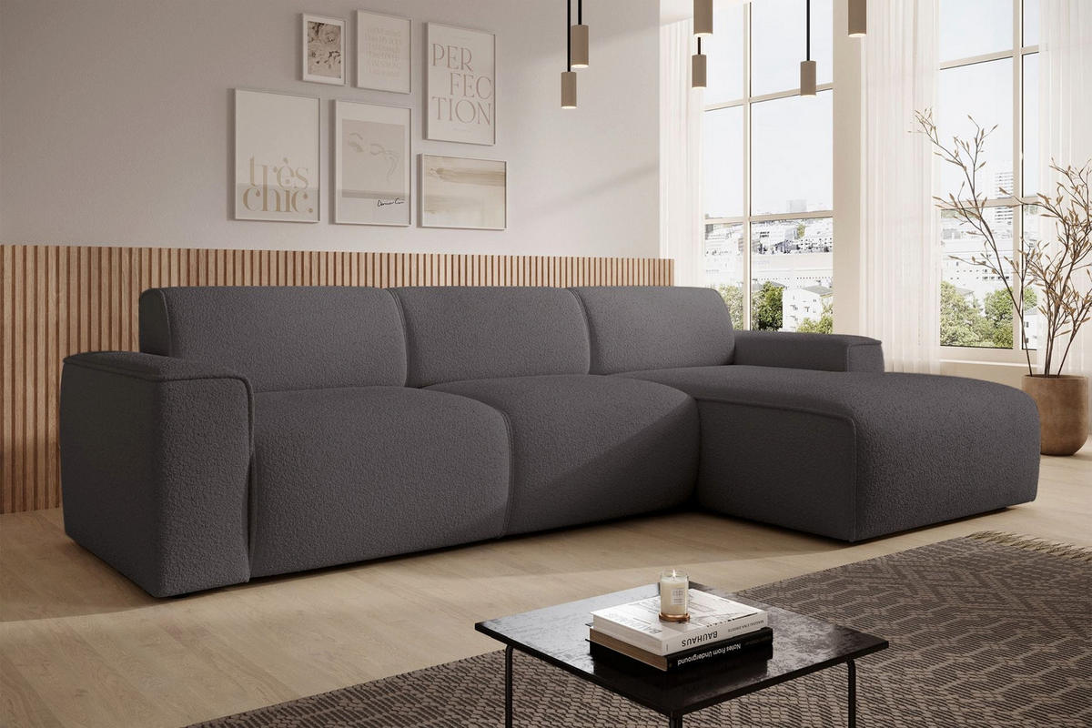 ECKSOFA Bouvi Dunkelgrau rechts - Dunkelgrau/Schwarz, Kunststoff/Textil (165/310cm) - Selsey