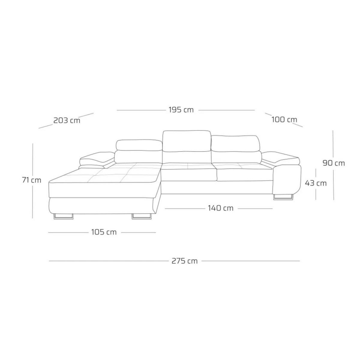 ECKSOFA ALONZO L Links mit Schlaffunktion 125x195 Velours Schwarz - Silberfarben/Schwarz, Holz/Textil (275/203cm) - Muffo