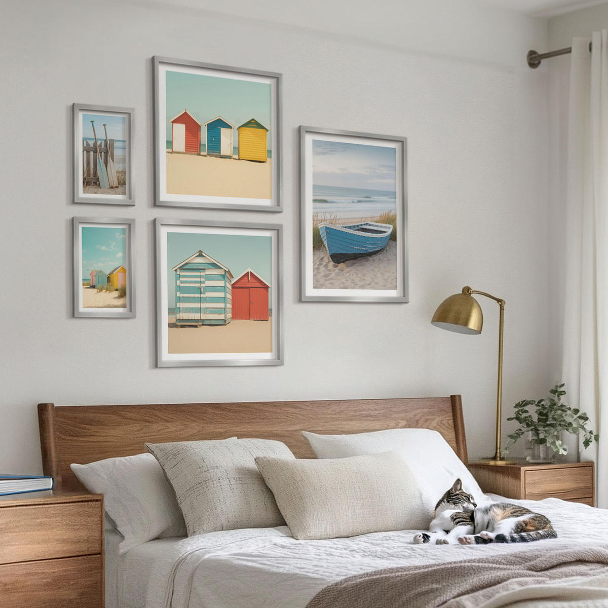 WANDBILDER 5er Set - 50x50 cm & 20x30 cm & 40x60 cm Silberner Rahmen - Farbenfrohe Berge und Küstenstädte - Silberfarben, Kunststoff (40/60cm) - ArtPrintCave
