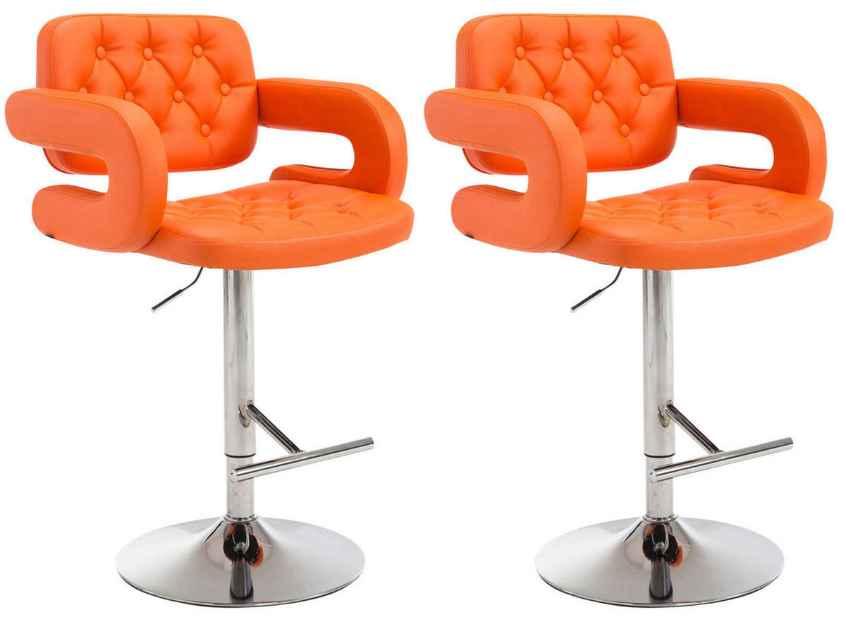 BARHOCKER Dubai, 2er Set, Gestell Metall in Chromoptik, Kunstleder Orange - Chromfarben/Orange, Kunststoff/Textil (52/100/55cm) - TPFLiving