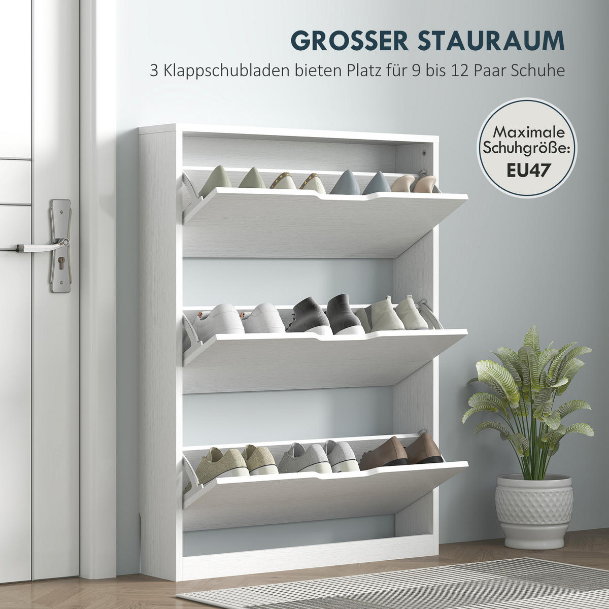 SCHUHSCHRANK mit 3 Klappen, Schuhregal, Schuhkipper Schmal für 9-12 Paar Weiß - Weiß, Holzwerkstoff (17/108/80cm) - HOMCOM