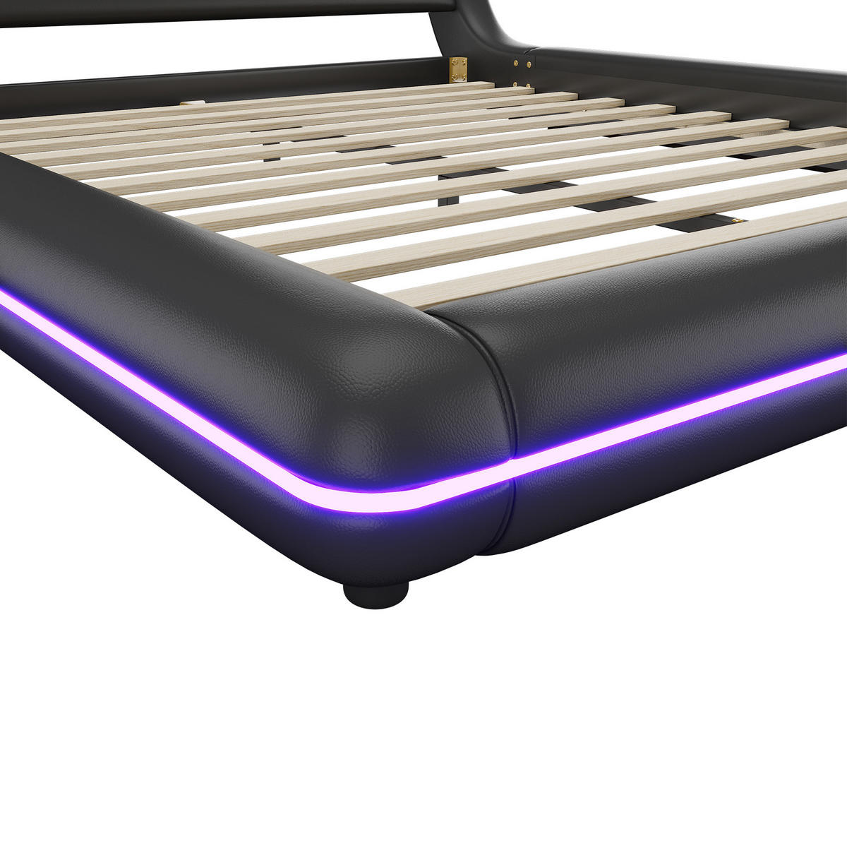 BETT 160/200 cm Schwarz aus PU mit LED-Umgebungslicht - Schwarz, Kunststoff (160/200cm) - OKMYHOME