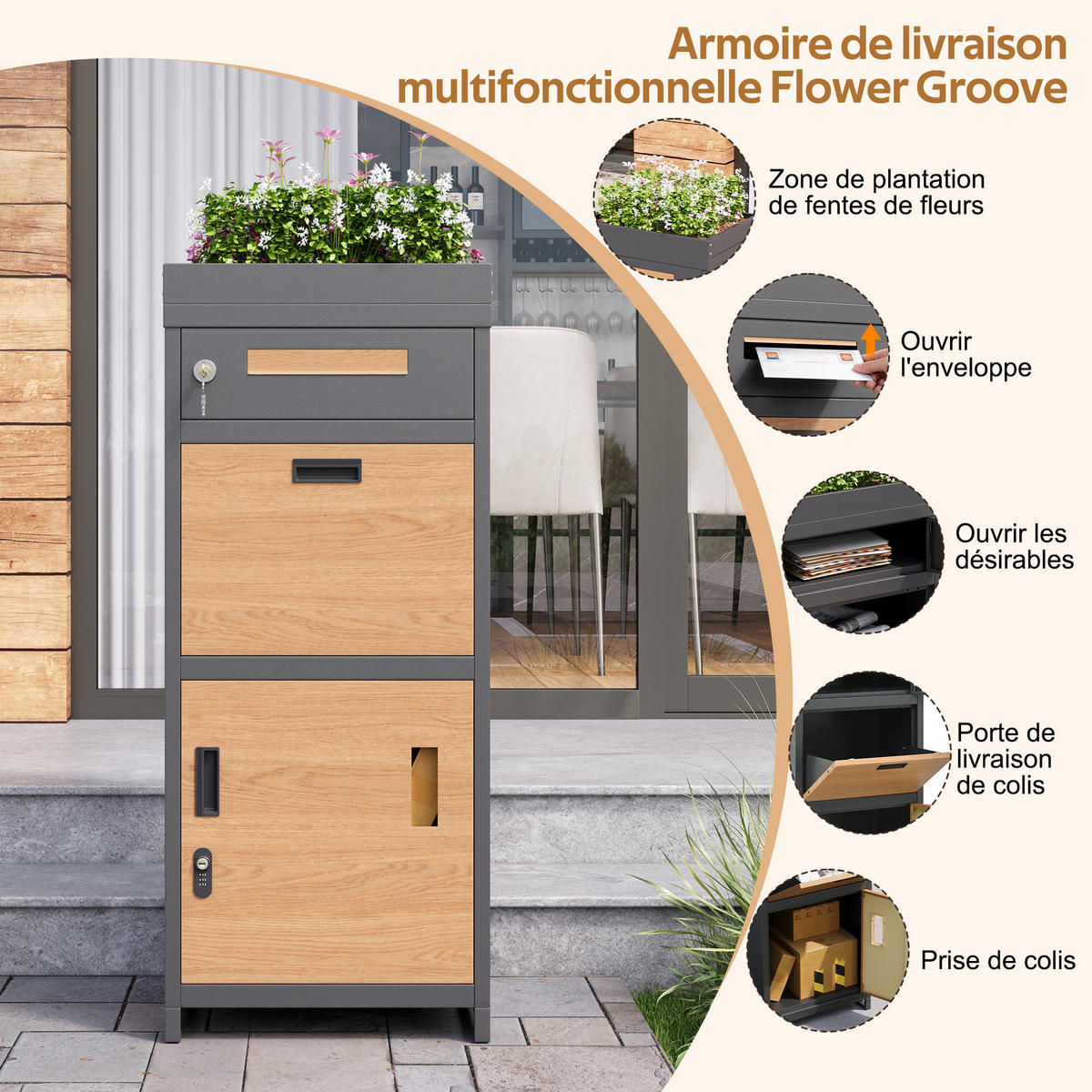 PAKETBRIEFKASTEN Mit Blumentrog Holzoptik/Grau - Braun, Metall (37/118.5/50cm) - ComfortXL