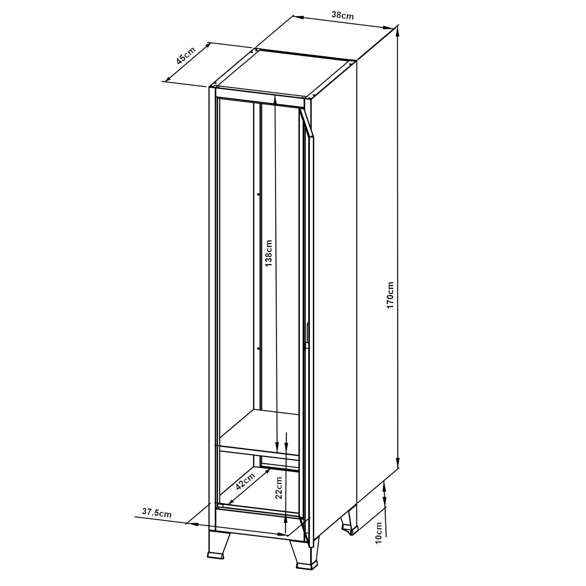Thumbnail - [en.casa] Spind, Grau, Metall, Rechteckig, 38x180x45 cm, Garderobe, Garderobenschränke, Garderobenschränke