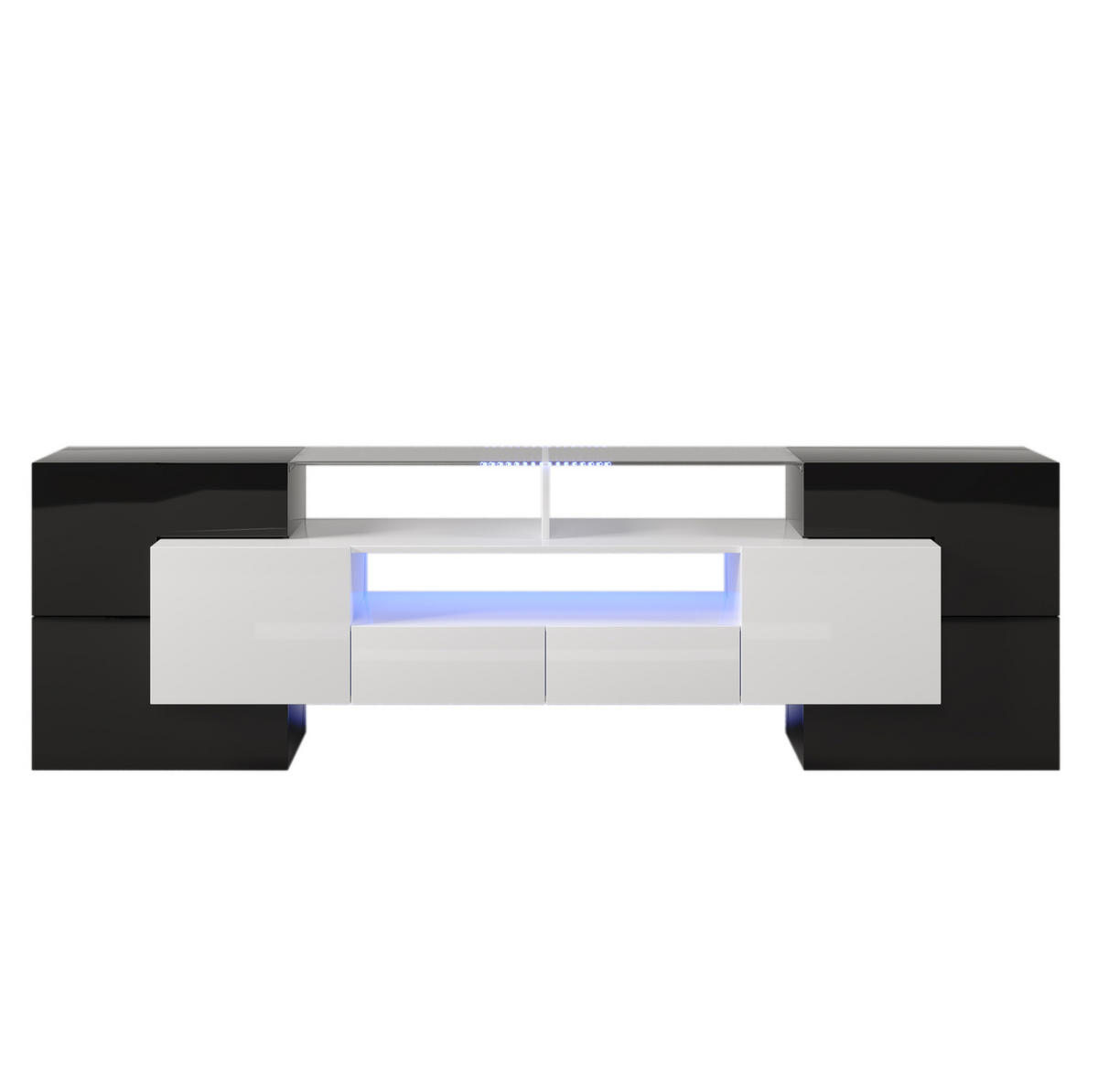 TV-LOWBOARD 200/35/60 cm in Schwarz/Weiß mit LED-Beleuchtung und viel Stauraum - Schwarz, Holzwerkstoff (200/60/35cm) - Flora Grace