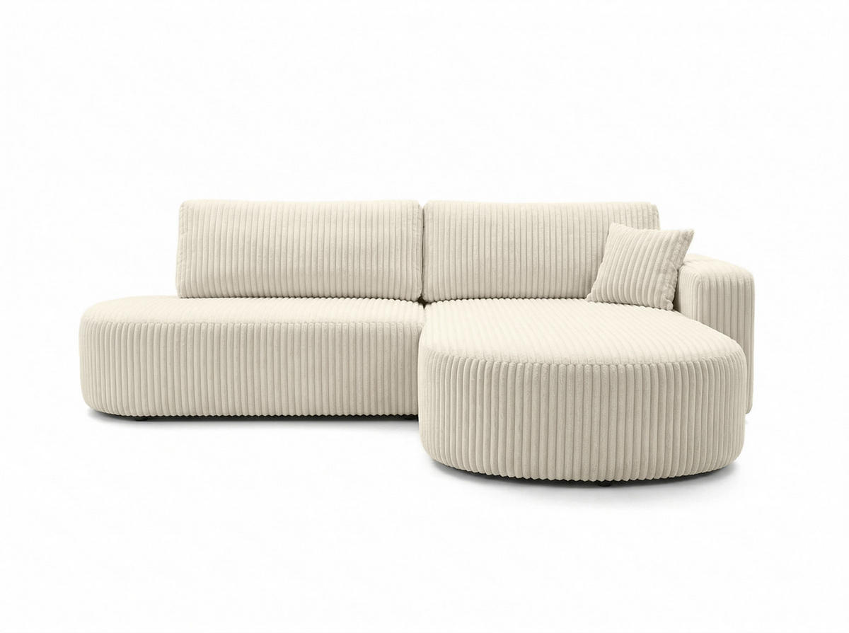 ECKSOFA Mit Schlaffunktion Und Bettkasten, Cordstoff Tilia, Ecru, Rechts, ROUND ONE OPEN XL - Ecru, Holz (262/175cm) - Kaiser Möbel