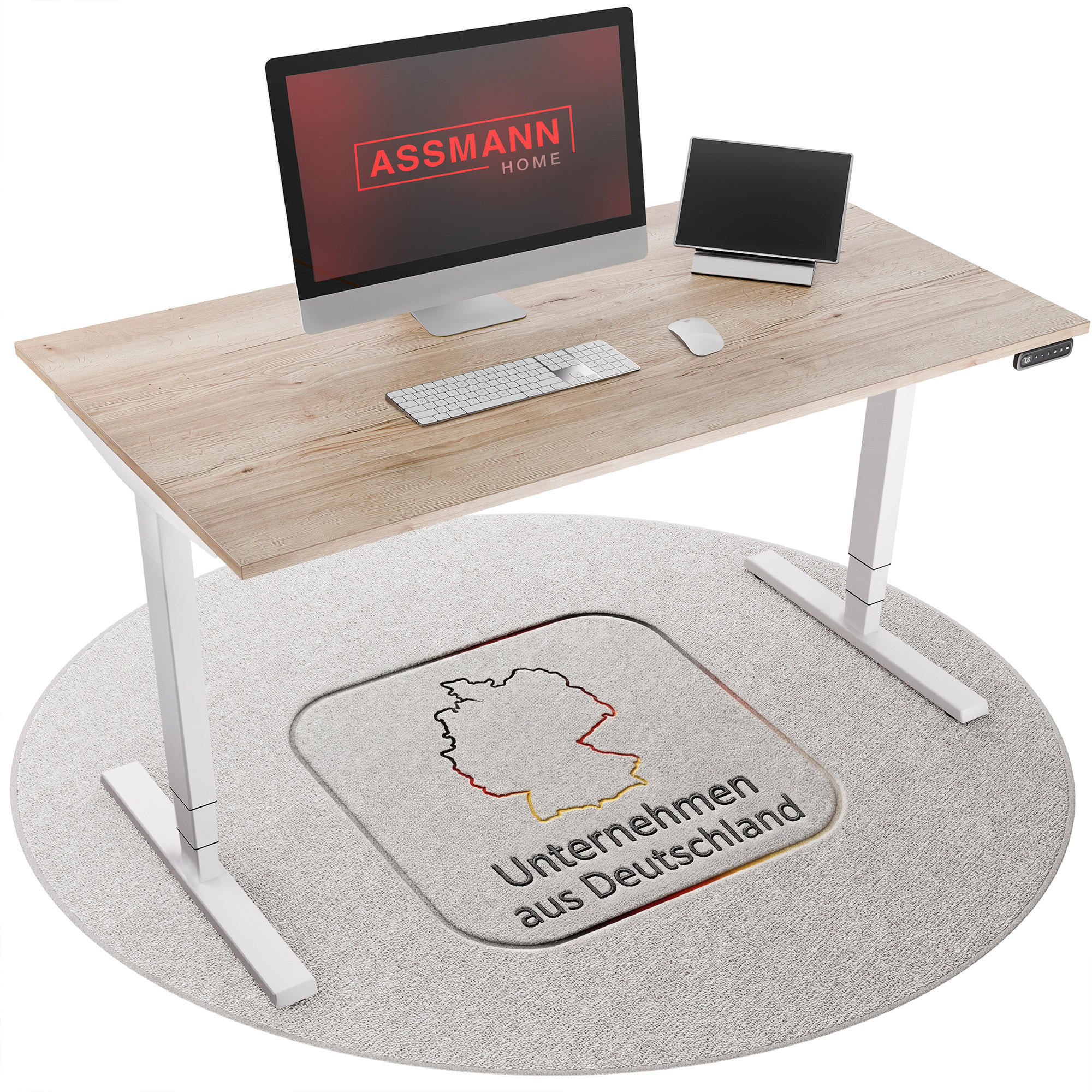 SCHREIBTISCH Elektrisch höhenverstellbarer Schreibtisch Y-Line Eiche Natura Signalweiß 180/80/62-127cm - Weiß/Eiche Artisan, Holzwerkstoff/Metall (80/180/127cm) - ASSMANN