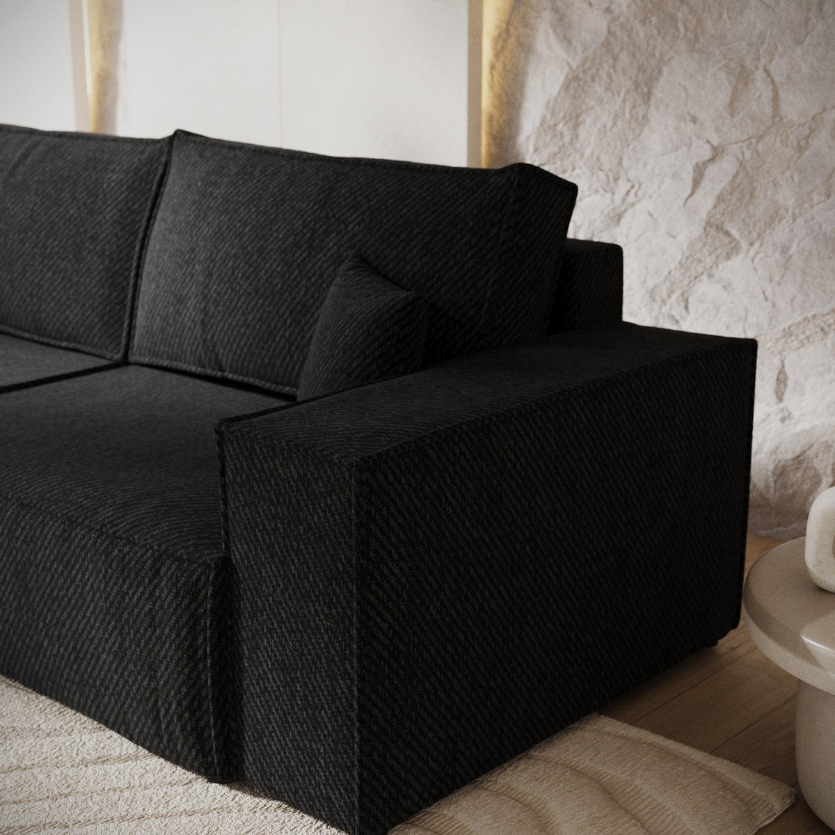 SOFA RESSO mit Schlaffunktion Schwarz im Neve Stoff - Schwarz, Holz/Holzwerkstoff (255/70/105cm) - AltaBeds