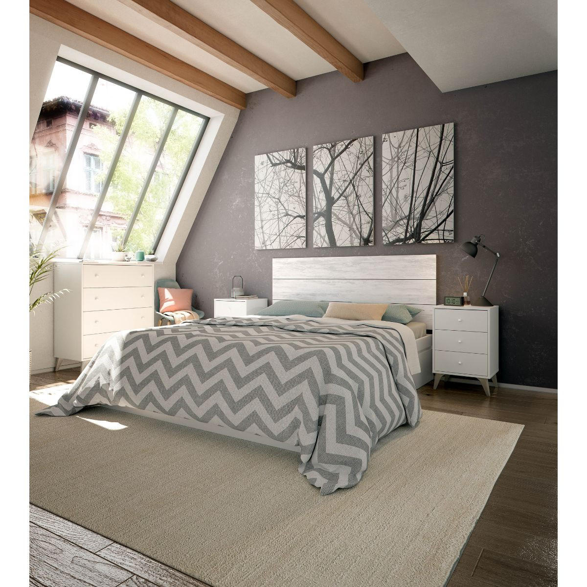 NACHTTISCH mit 3 Schubladen Sweet - L33,5 cm - Weiß, Holzwerkstoff (40/56/45.9cm) - Calicosy