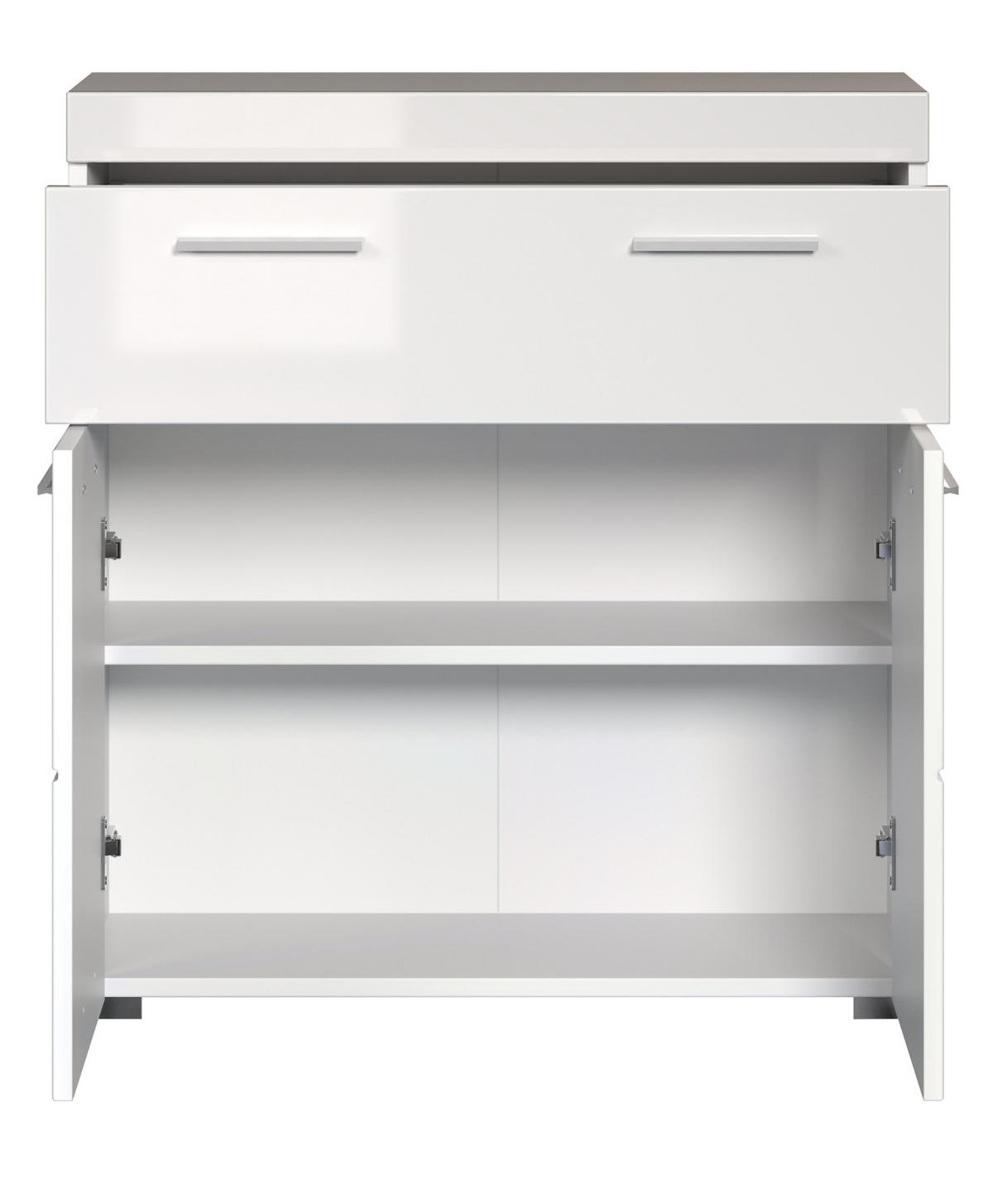BADKOMMODE weiß Hochglanz 73 x 79 cm, Badezimmer Kommode 2-türig - Weiß, Holzwerkstoff/Kunststoff (31/79/73cm) - Top.Furn