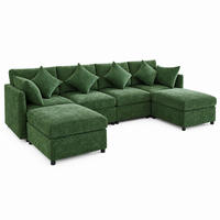 SOFA modular 278x161 cm Chenille Green mit 2 Hockern und 6 Kissen - Grün, Holzwerkstoff (161/81/278cm) - Meubliv