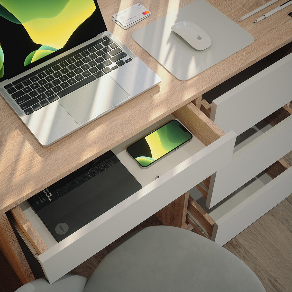 SCHREIBTISCH Sherry Weiß/Sonoma 90 x 40 cm mit Schubladen - Weiß/Sonoma Eiche, Holzwerkstoff (40/90/75cm) - Vicco