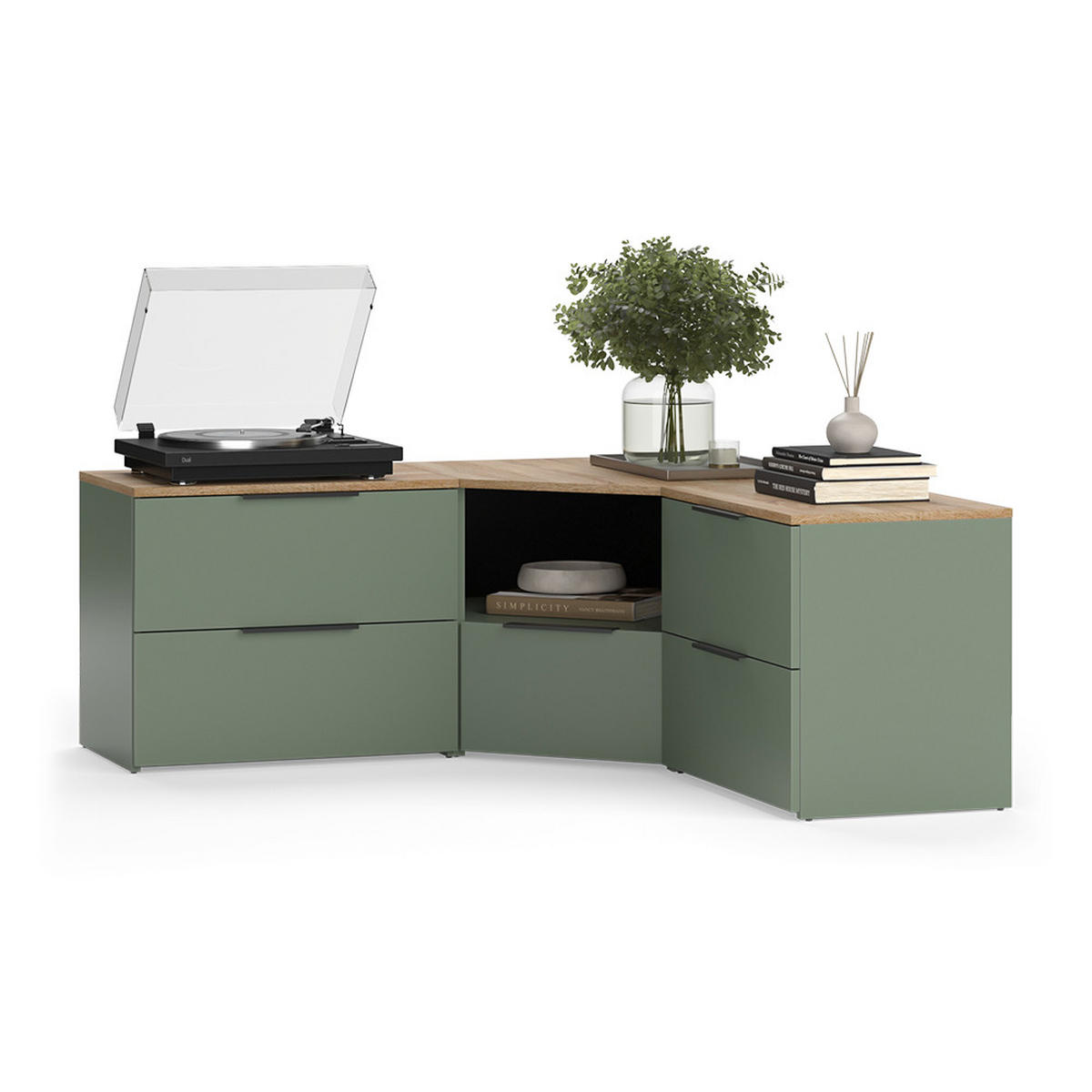 WOHNWAND Wido Grün 3 Teile - Grün/Sonoma Eiche, Holzwerkstoff (68/50/68cm) - Vicco