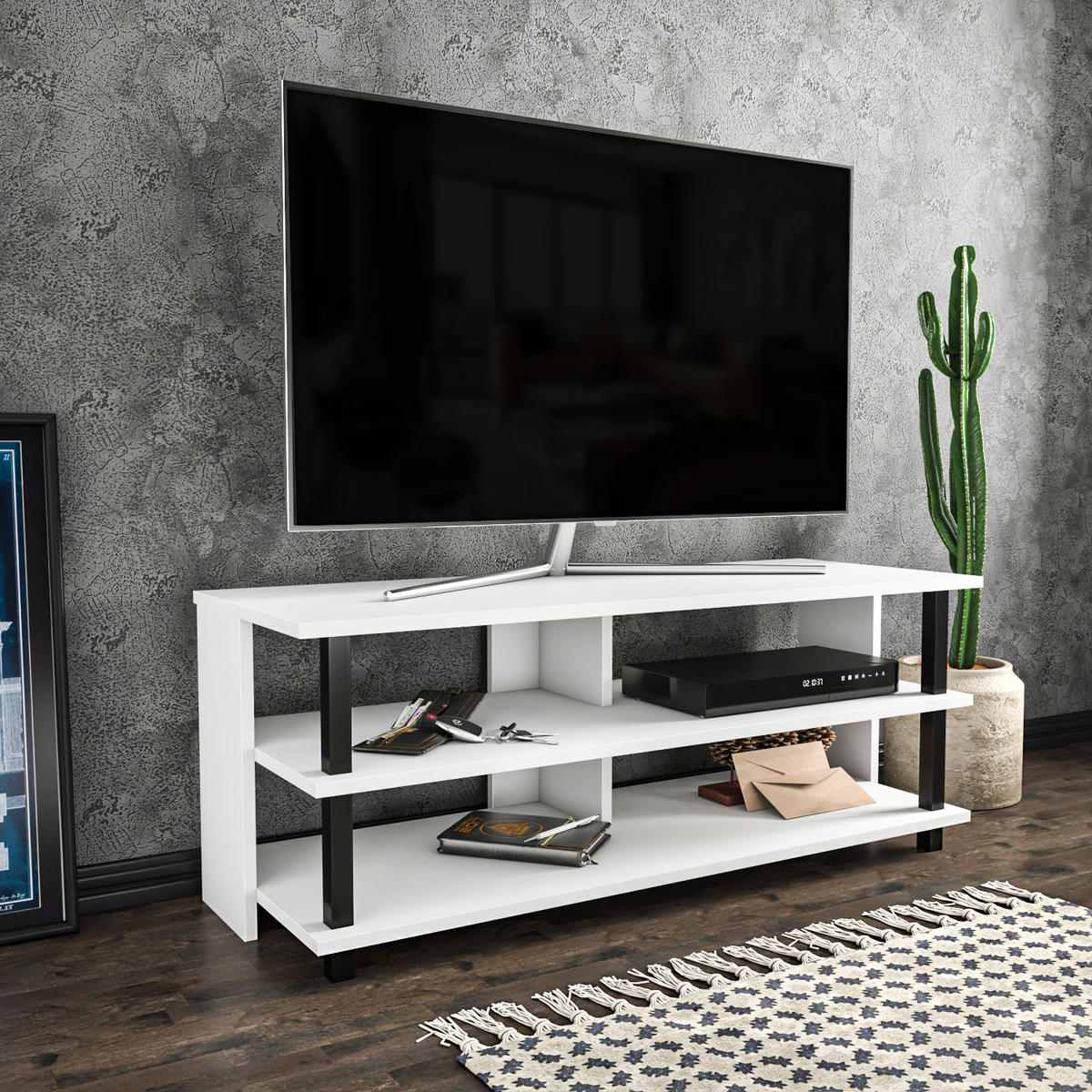 TV Board Pueblo Schwarz-Weiß - Schwarz/Weiß, Holzwerkstoff (120/47/45cm) - Decorotika
