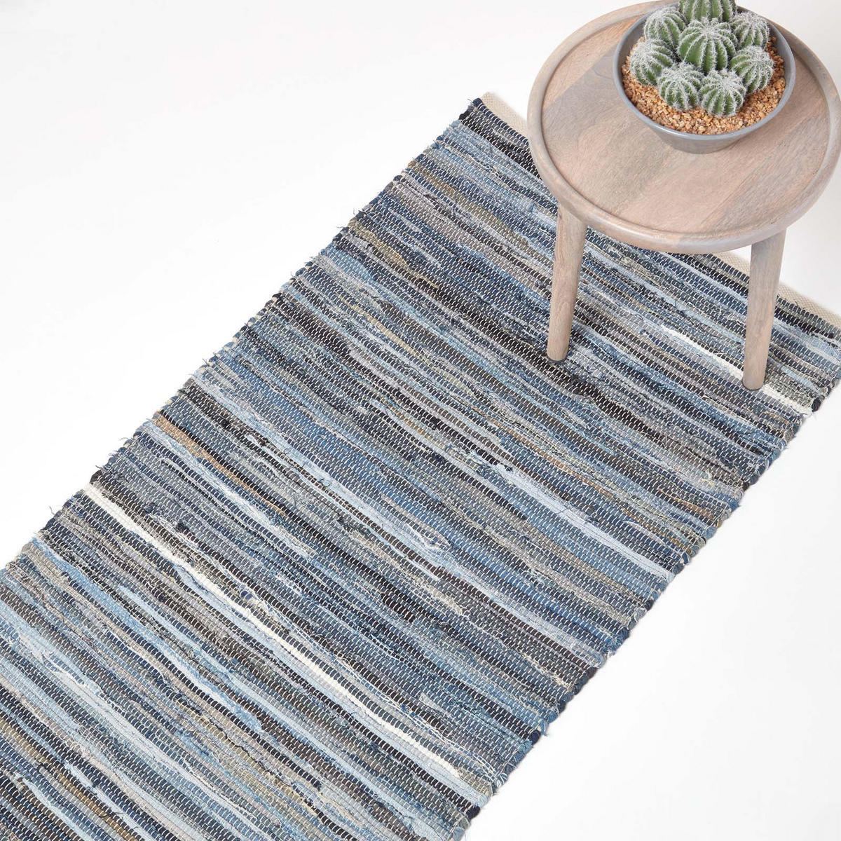 FLICKENTEPPICH-LÄUFER aus Recycling-Denim 66/200 cm - Blau, Textil (66/200cm) - Homescapes