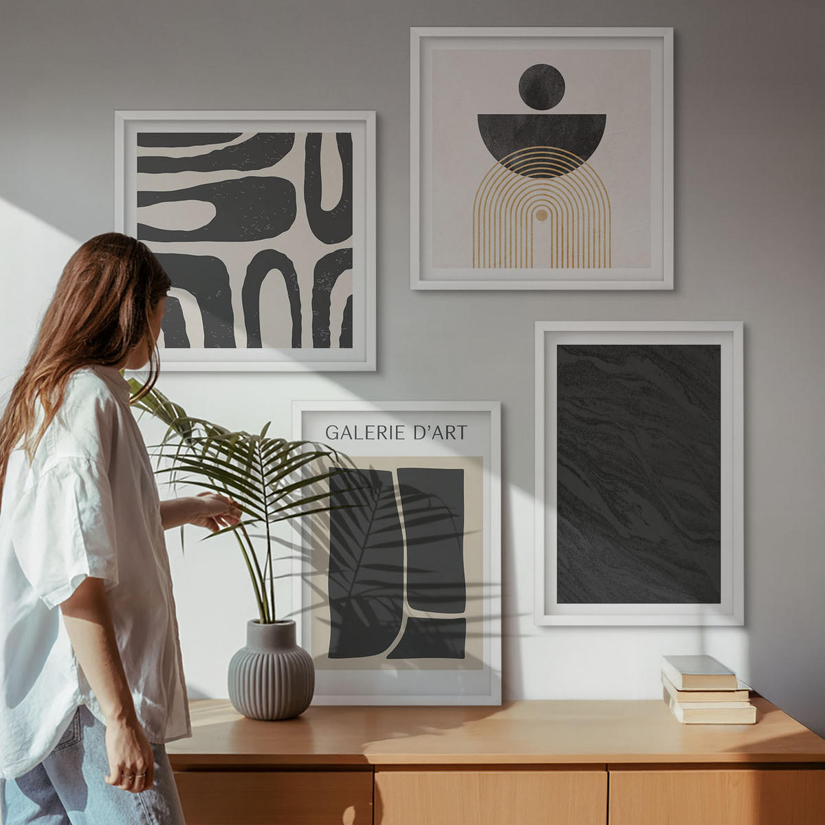 WANDBILDER 4er-Set - 50x50 cm & 40x60 cm Weißer Rahmen - Abstrakte Marmorformen - Weiß, Kunststoff (50/50cm) - ArtPrintCave